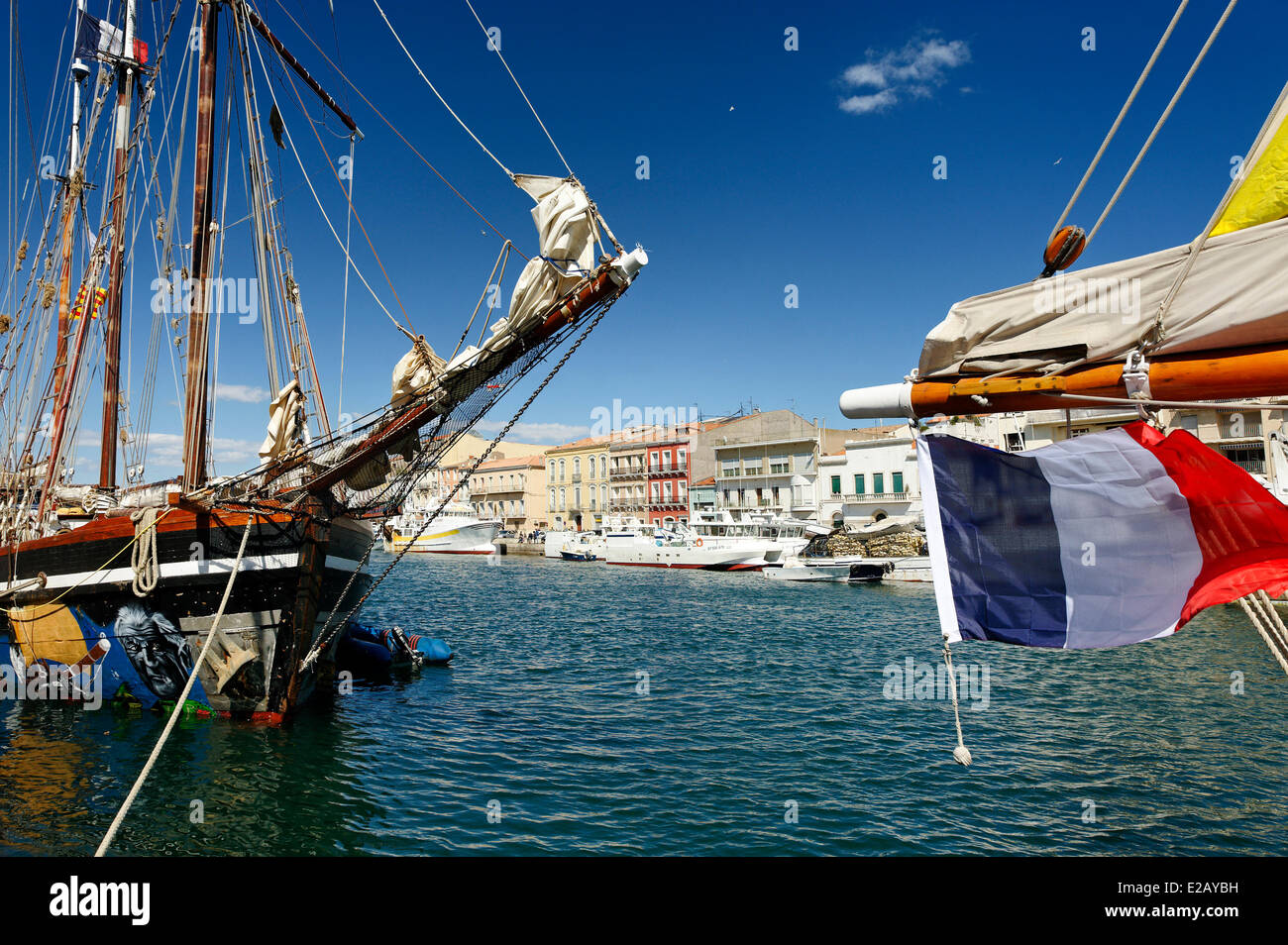 Francia, Herault, Sete, Canal Royal, Quai du General Durand, le tradizioni marittime Festival, Bel Espoir, tre masted goletta, Foto Stock