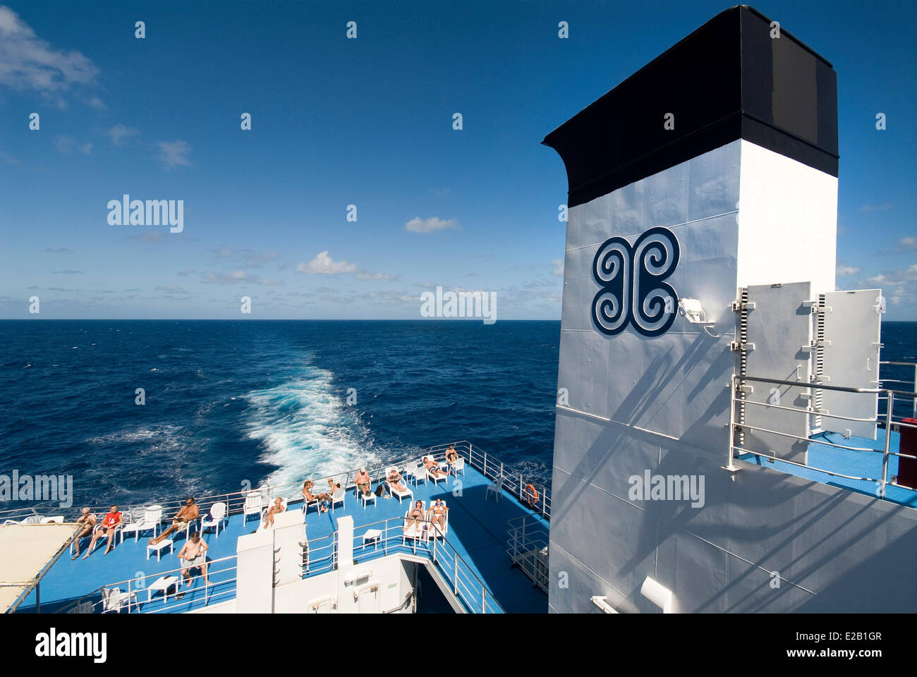 Francia, Polinesia francese, crociera a bordo di una nave mercantile Aranui 3, la barca a vela sul'Oceano Pacifico legato per le Marchesi, Foto Stock