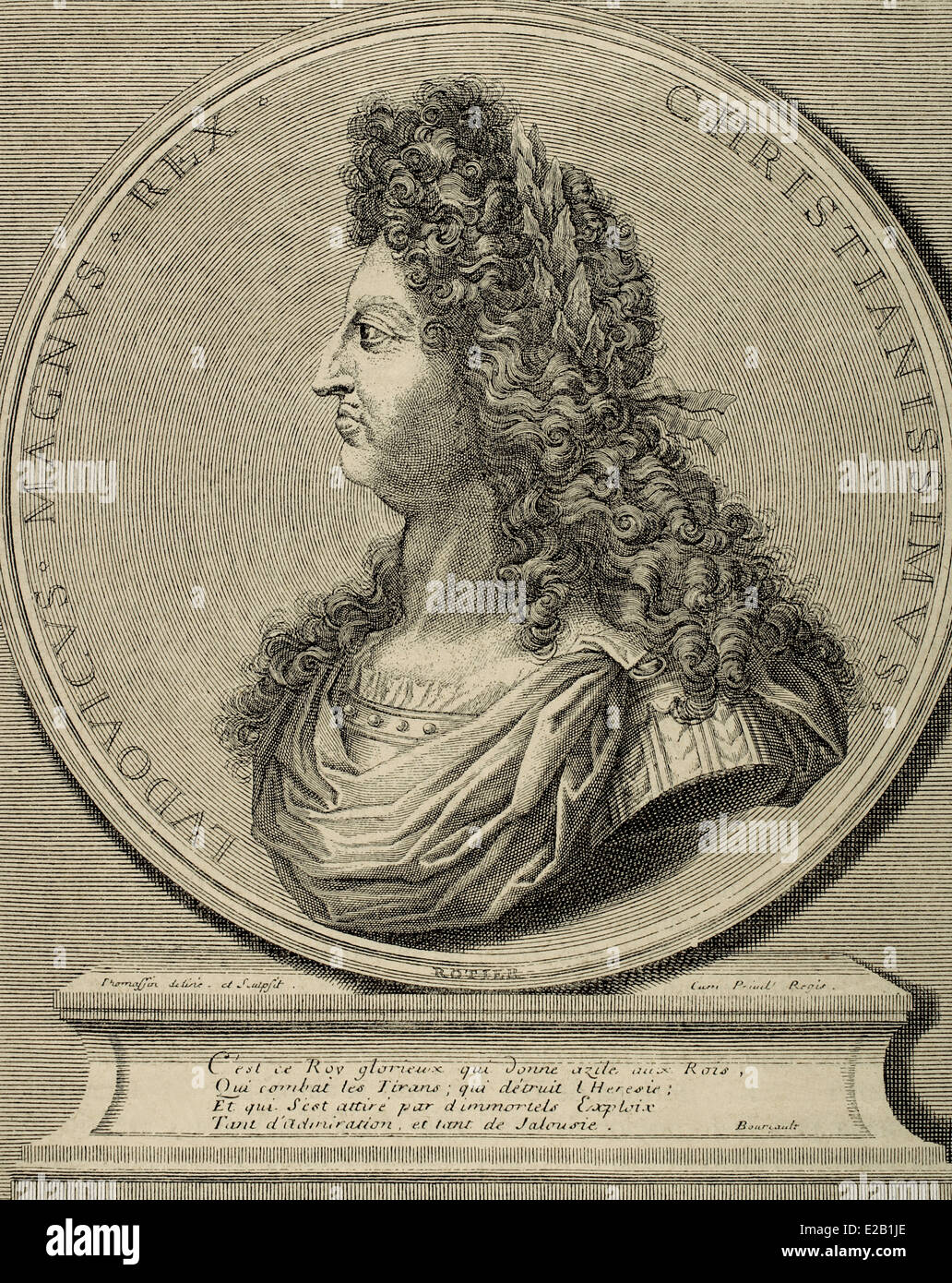 Louis XIV (1638-1715). Re di Francia. Incisione di Simon Thomassin 1652-1732. Historia Universale, 1885. Foto Stock