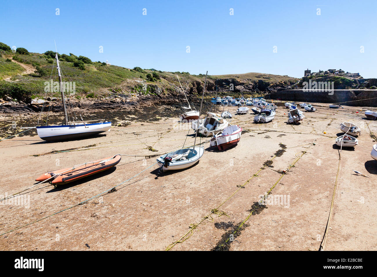 Francia, Vendee, Ile d'Yeu, Port de la Meule, bassa marea nel porto Foto Stock