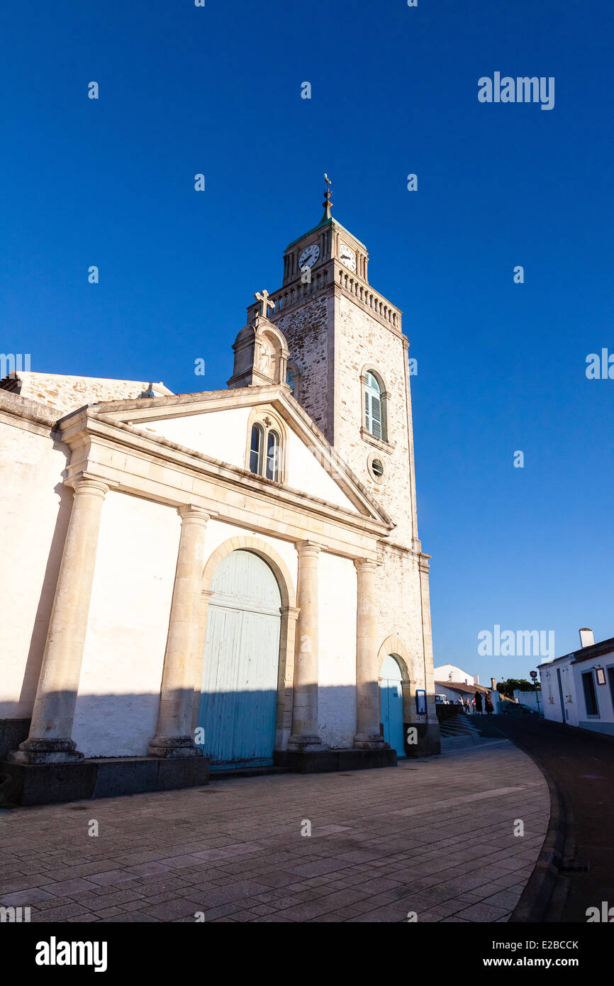 Francia, Vendee, Ile d'Yeu, Port Joinville, la chiesa Foto Stock