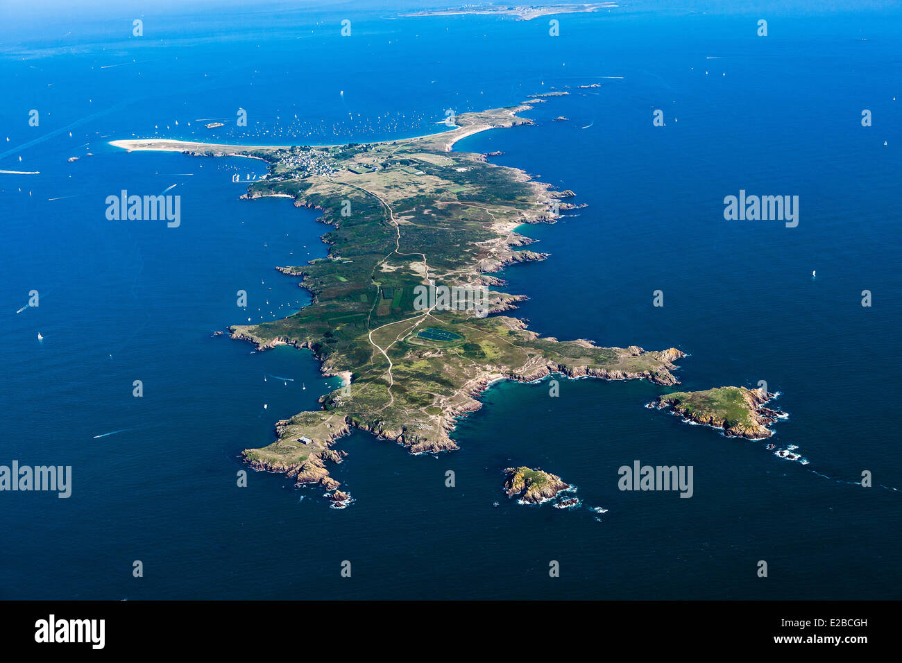 Francia, Morbihan, Iles du Ponant, Ile de Houat (vista aerea) Foto Stock