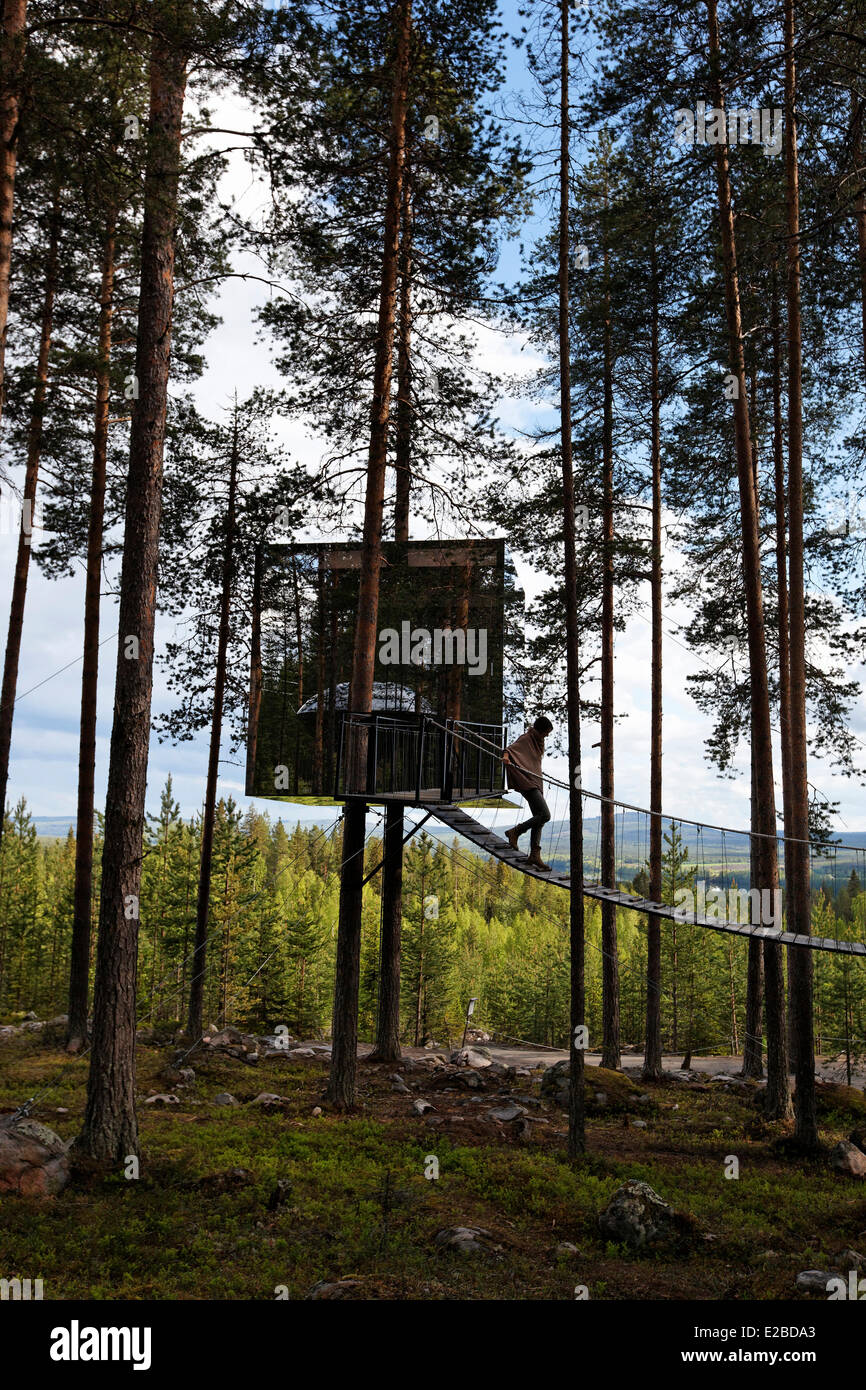 La Svezia, la Lapponia Norrbotten County, Harads, Treehotel, Cubo hut Foto Stock