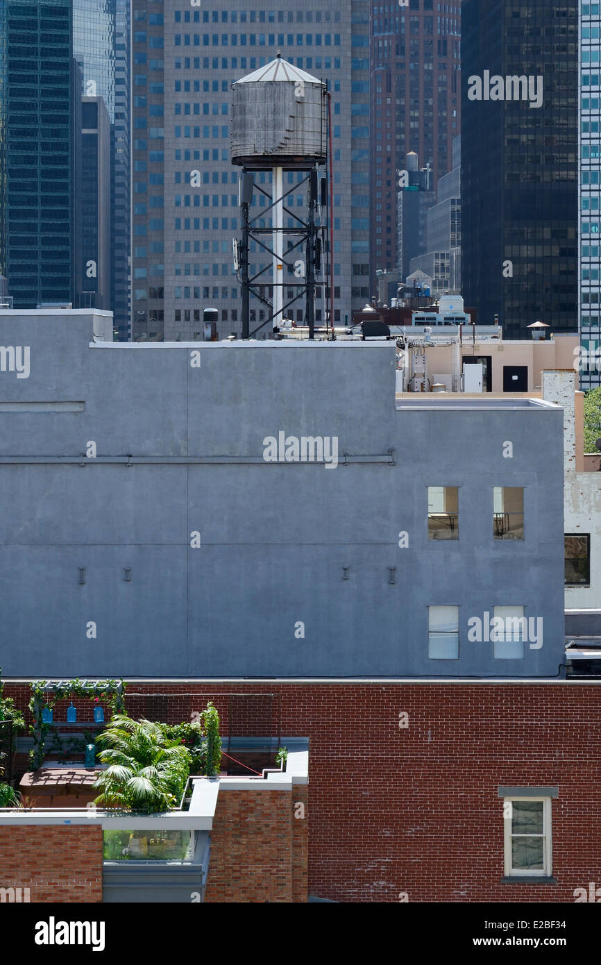Stati Uniti, New York City, Manhattan, water tower Foto Stock