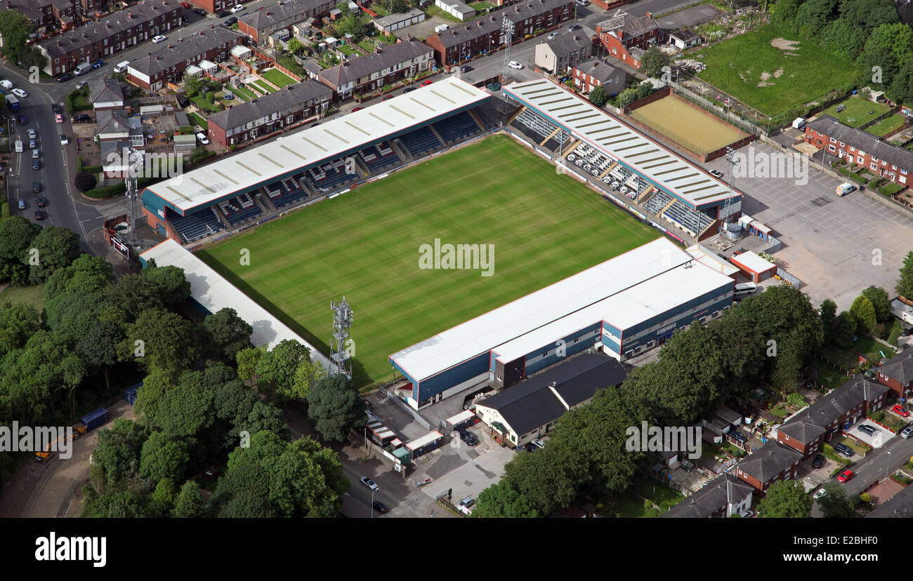 Vista aerea di Rochdale A.F.C. Spotland Stadium di Lancashire, Regno Unito Foto Stock