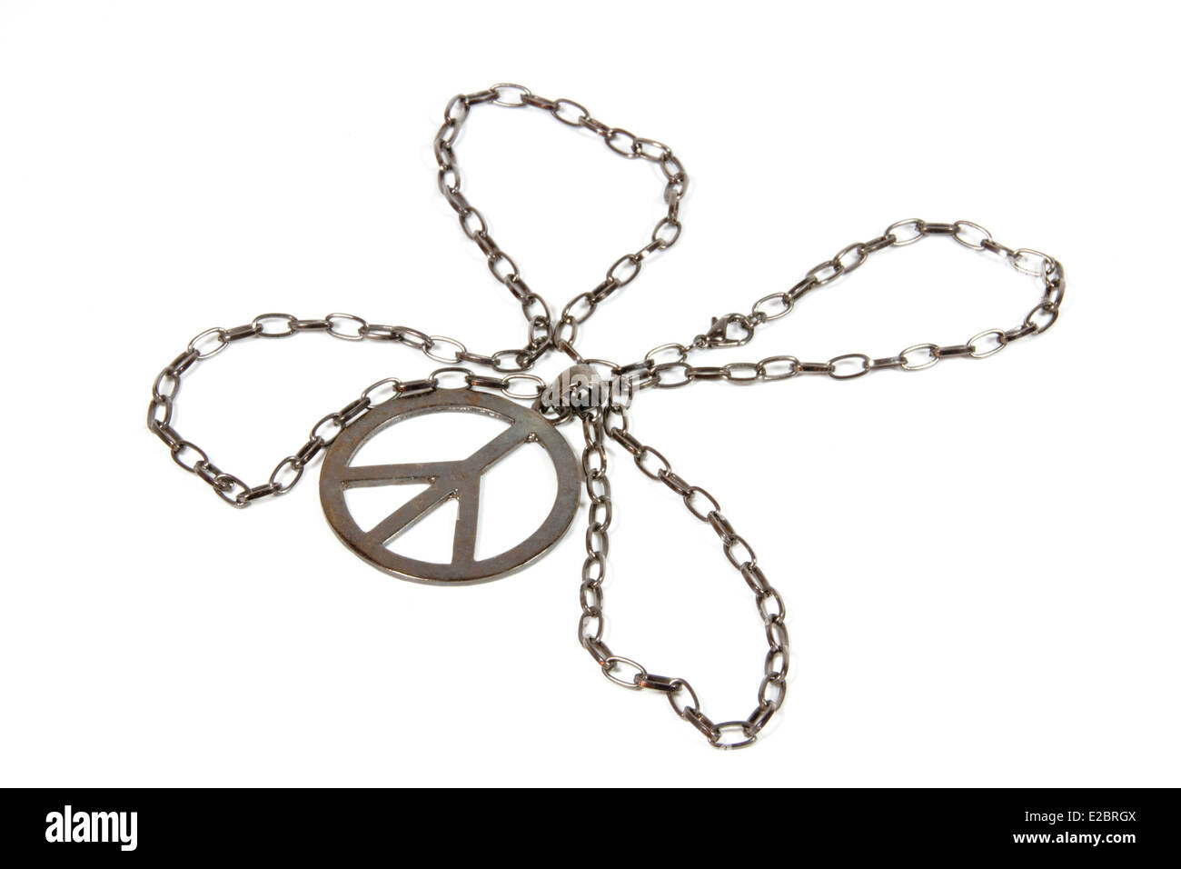 La pace in argento con pendente a forma di catena come quattro Leaf Clover Foto Stock