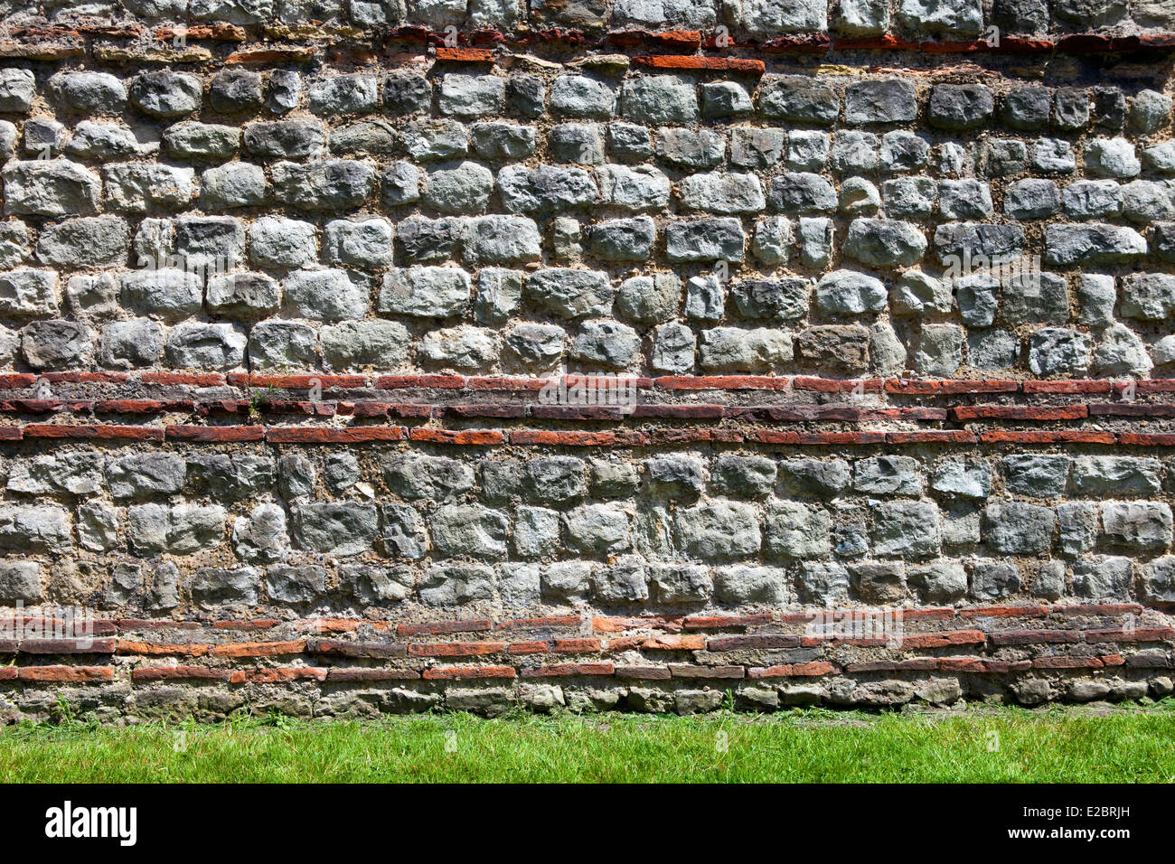 Una chiusura dettaglio della parete di Londra che era una struttura difensiva prima costruita dai Romani intorno al centro di Londra. Foto Stock