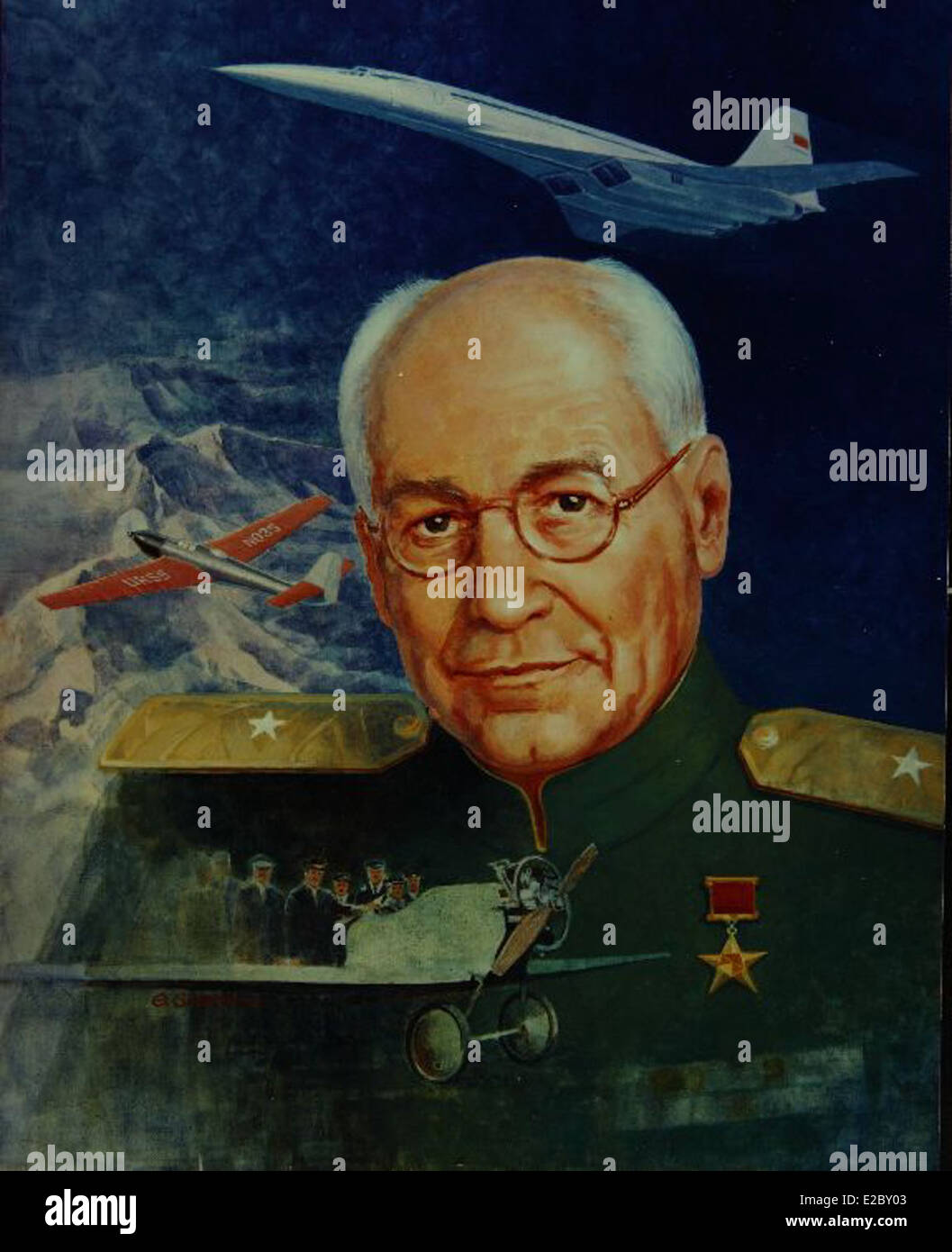Una mostra al San Diego Air and Space Museum che mette in evidenza il lavoro del progettista aeronautico russo Andrei Tupolev. Foto Stock