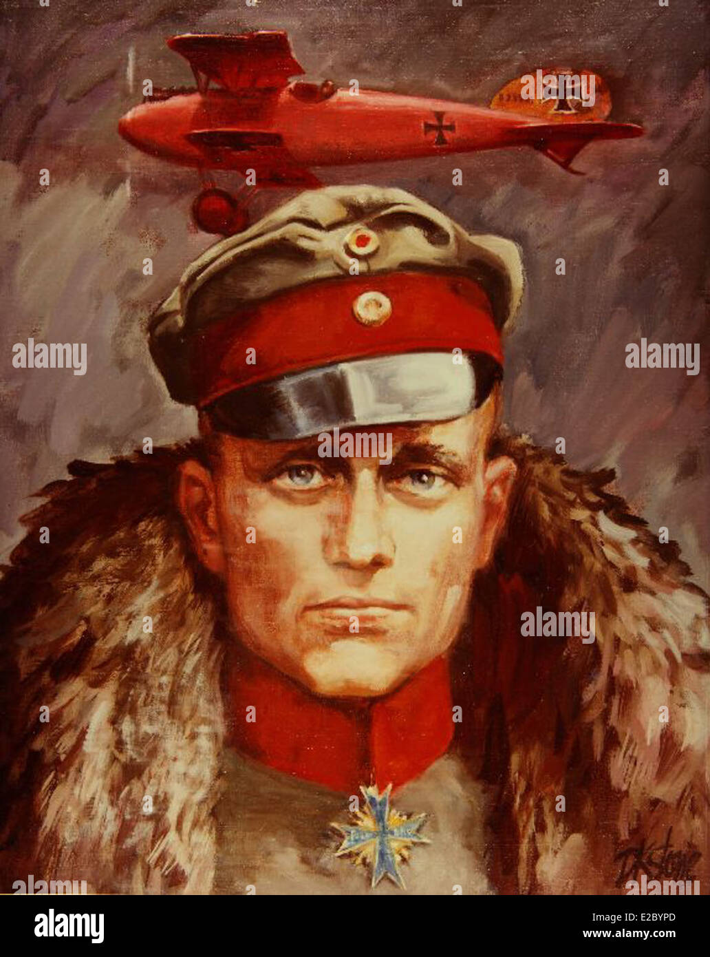 Questa immagine onora Manfred von Richthofen, il famoso aviatore tedesco conosciuto come il "Barone Rosso". Rinomato per le sue abilità di volo e i suoi successi in combattimento durante la prima guerra mondiale, la sua eredità rimane un simbolo dell'eccellenza nel combattimento aereo e della storia dell'aviazione militare. Foto Stock