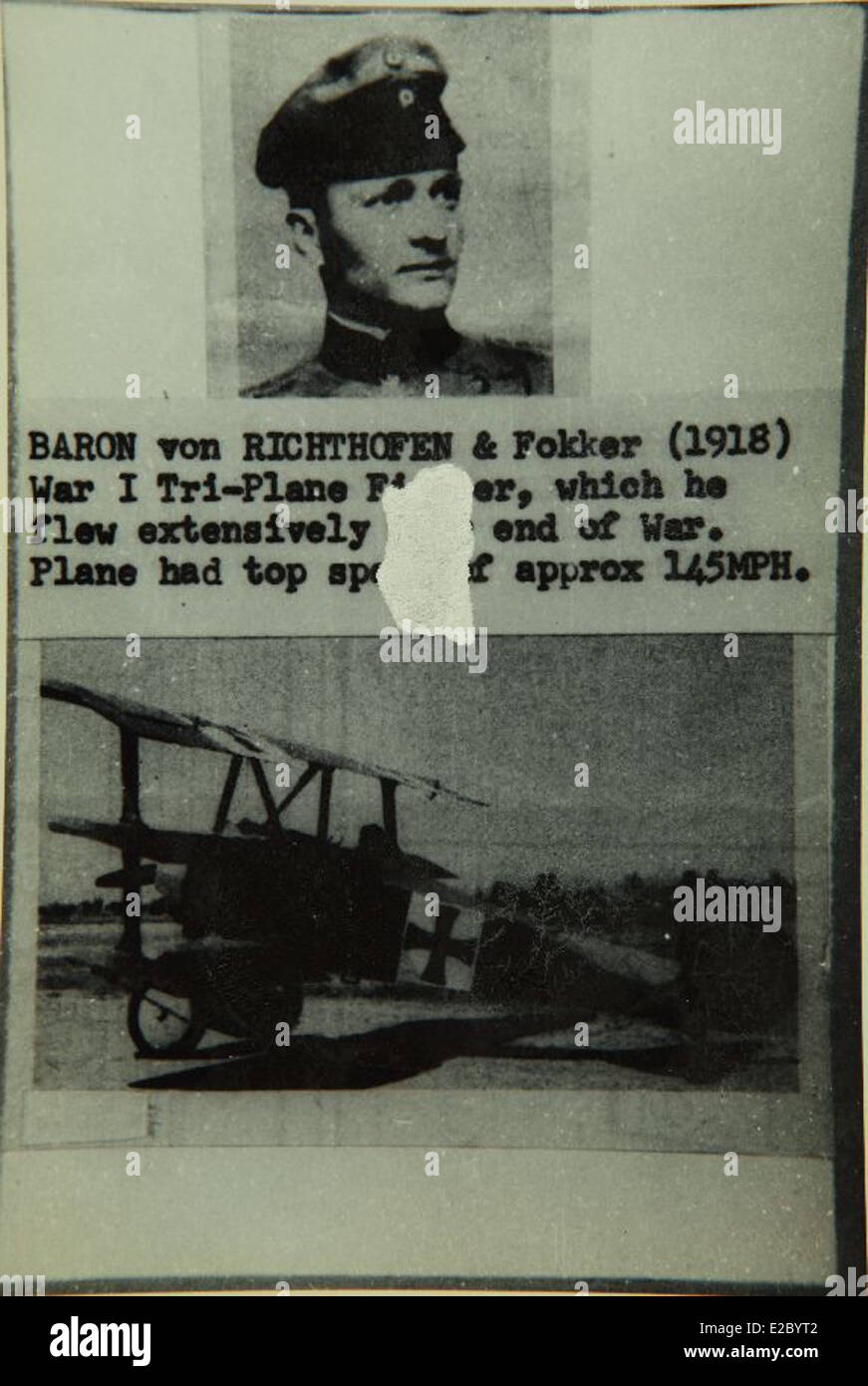 Manfred von Richthofen, noto come il "Barone Rosso", è stato uno dei più famosi piloti di caccia della prima guerra mondiale. La sua carriera come aviatore e il suo ruolo nel combattimento aereo lo hanno reso una leggenda nella storia dell'aviazione militare. Foto Stock