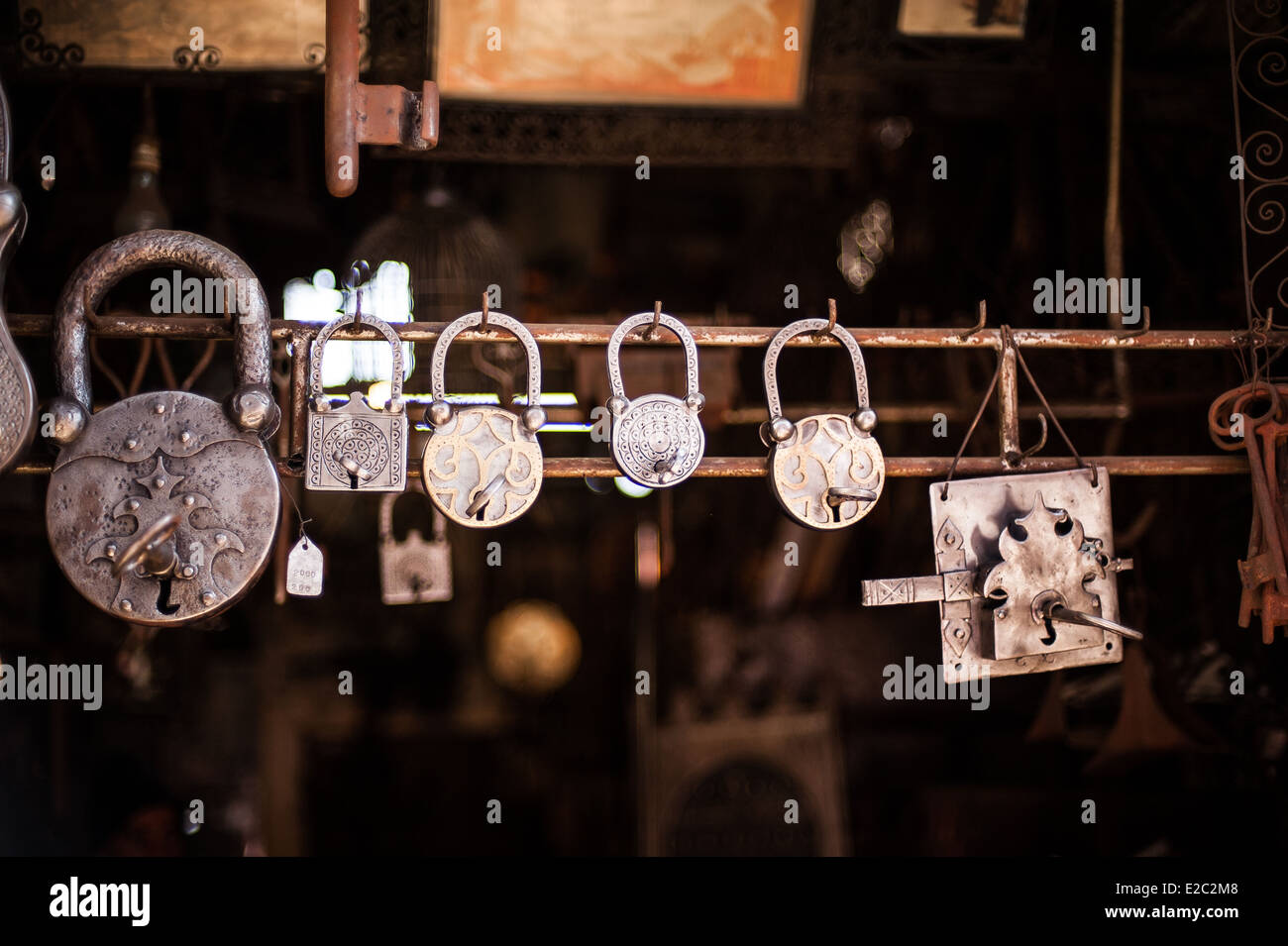 Marrakech Marrakech, Africa nord-occidentale, Marocco, fatta a mano, serrature, mercato, souq Foto Stock