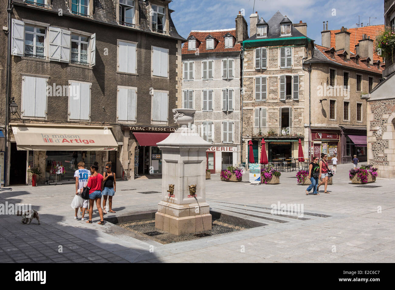 Francia, Pirenei Atlantiques, Bearn, Pau, fontana Reine Marguerite, strada pedonale Foto Stock
