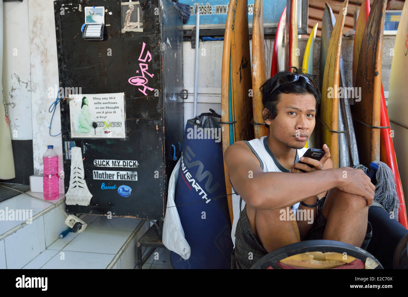 Indonesia Bali Legian, negozio di surf Foto Stock