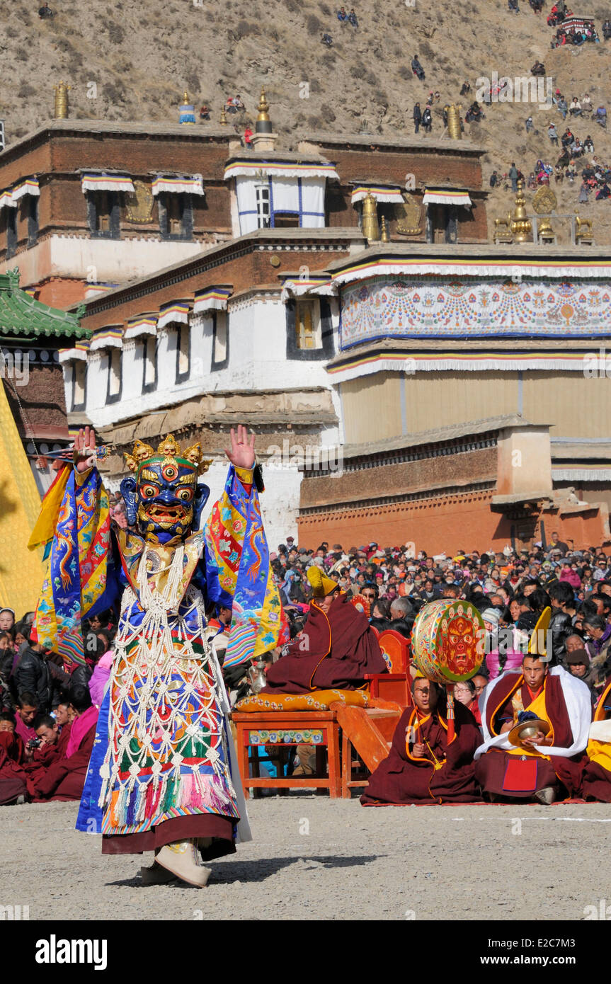 Cina, provincia di Gansu, Amdo, Xiahe, Monastero di Labrang, Losar, Cham Danza Foto Stock