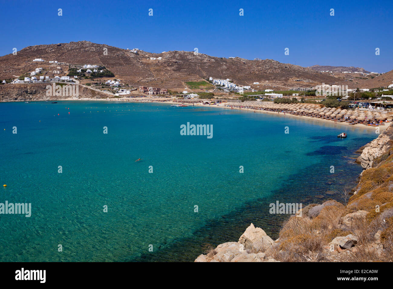 Grecia CICLADI MYKONOS Isola, Spiaggia di Kalafatis Foto Stock