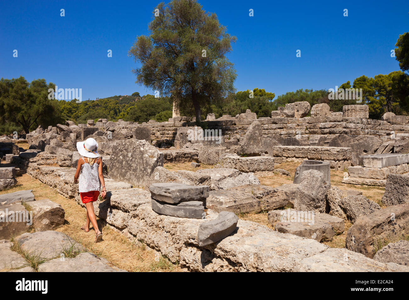 La Grecia, la regione Peloponneso, il sito archeologico di Olimpia, classificato come patrimonio mondiale dall' UNESCO Foto Stock