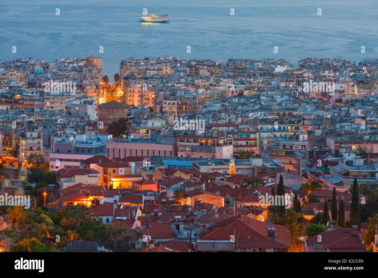 La Grecia e la Macedonia, Salonicco, il panorama sulla città e sul Golfo Termaico dalla città alta Foto Stock