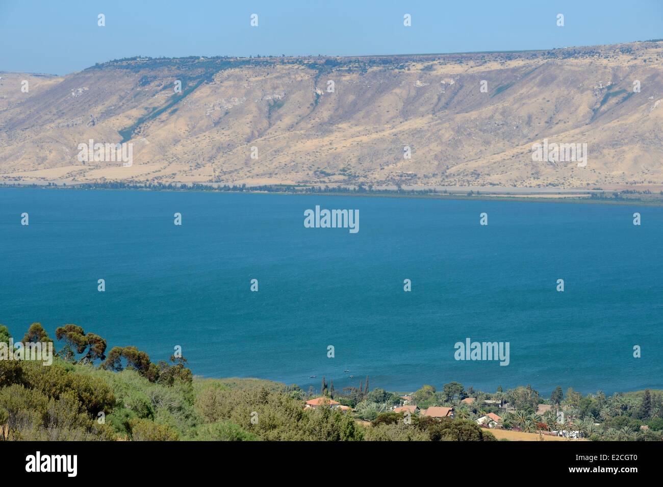 Israele, Distretto Settentrionale, la Galilea Tiberiade, sul mare di Galilea (lago di Tiberiade) bordi e sullo sfondo le colline del Golan Foto Stock
