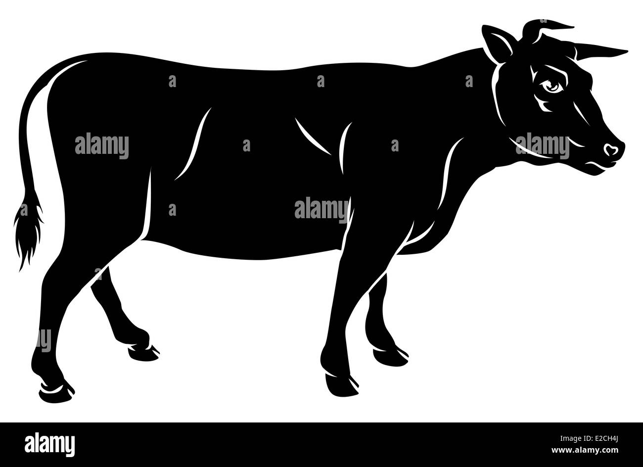 Una illustrazione di una mucca o di Bull, potrebbe essere un'etichetta alimentare o icona di menu per le carni bovine Foto Stock