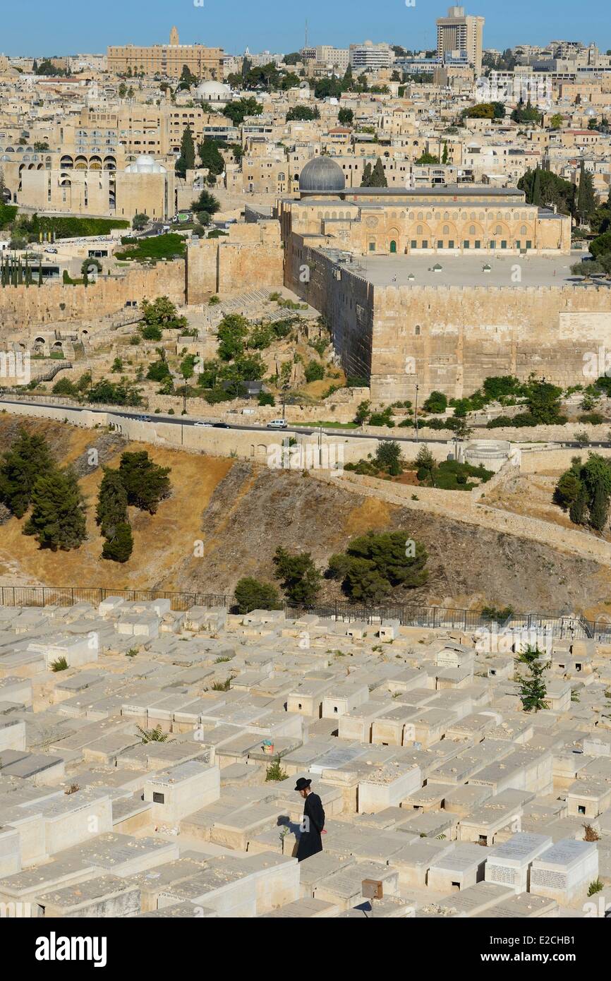 Israele, Gerusalemme, città santa e la città vecchia sono classificati come patrimonio mondiale dall' UNESCO, l' El Aqsa moschea di Haram el Sharif e il cimitero ebraico sul Monte degli Ulivi Foto Stock