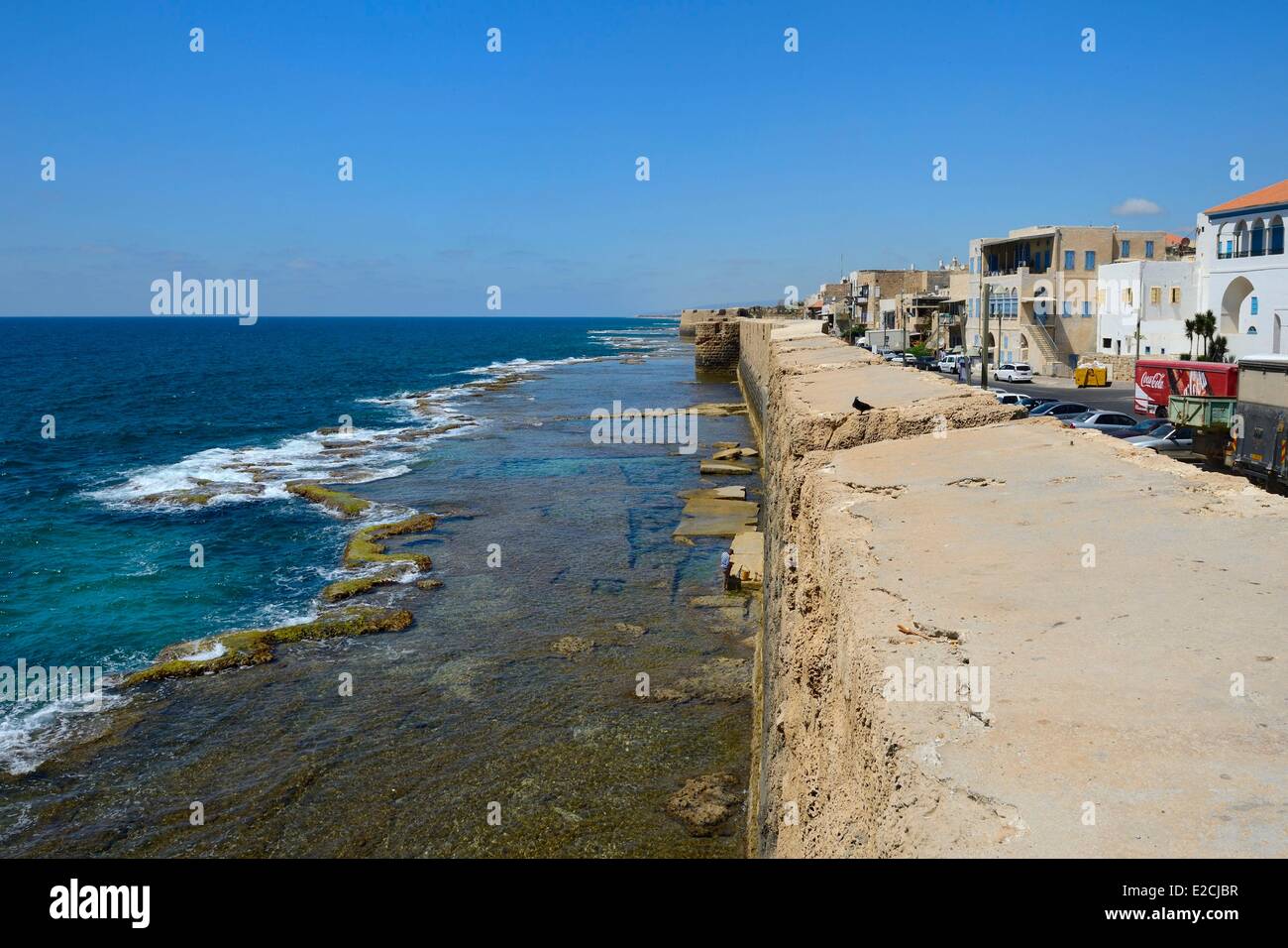 Israele, distretto del Nord, la Galilea acri (Akko), la città vecchia, elencato come patrimonio mondiale dall UNESCO, western sea wall Foto Stock