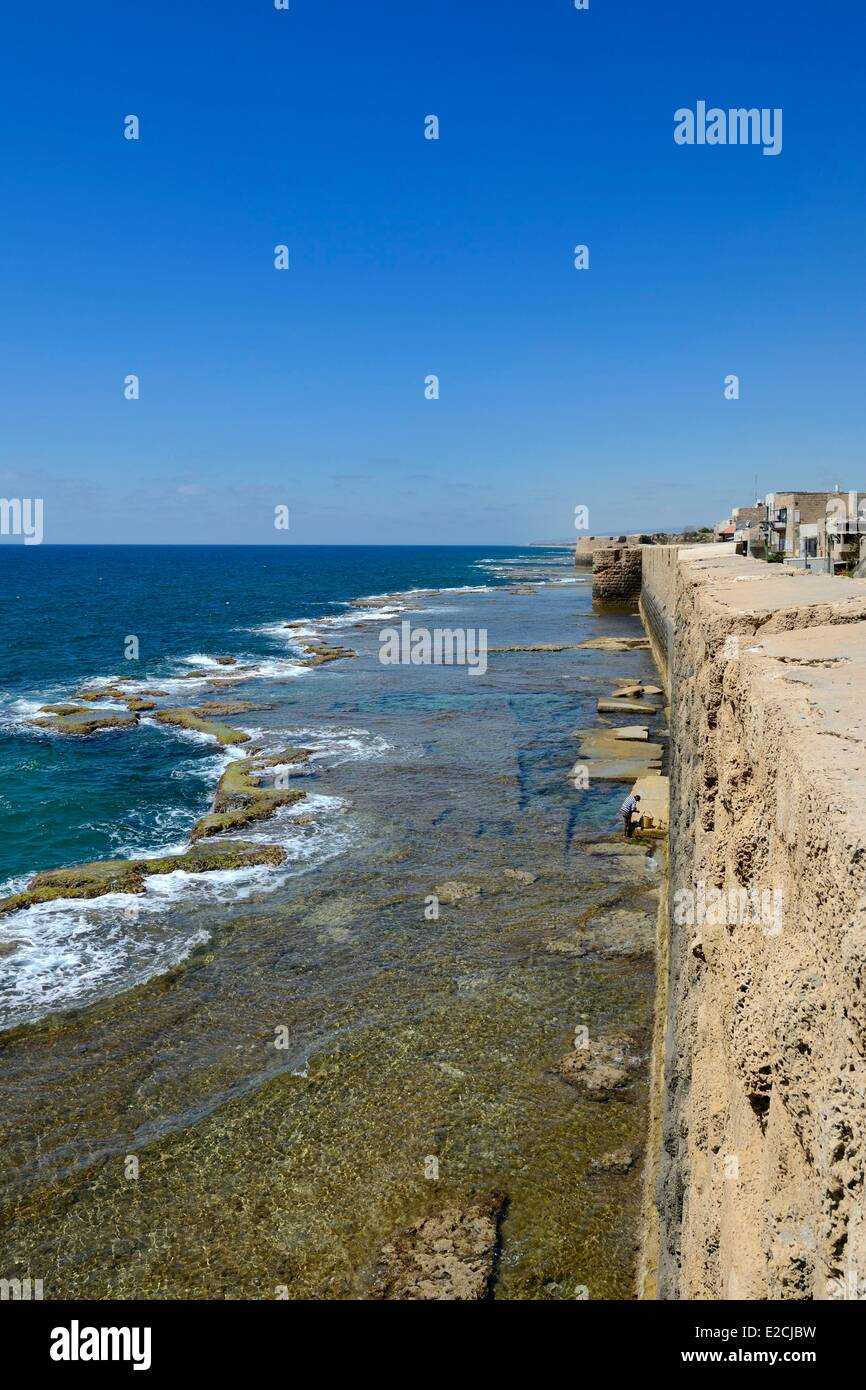 Israele, distretto del Nord, la Galilea acri (Akko), la città vecchia, elencato come patrimonio mondiale dall UNESCO, western sea wall Foto Stock