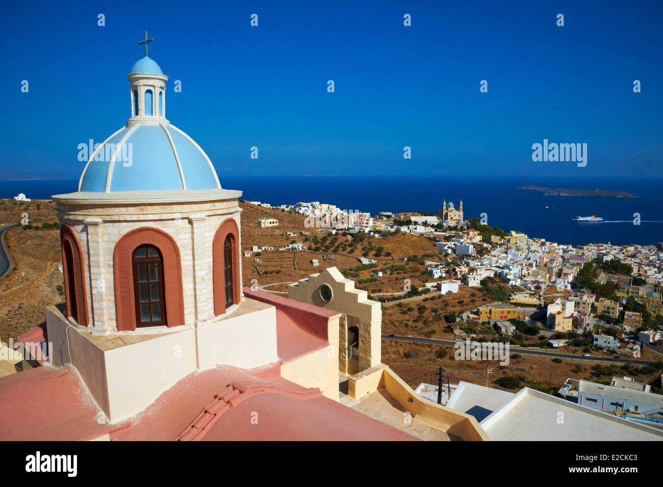 Grecia CICLADI Syros Island Ermoupoli Ano Syros feudo cattolica Saint-Georges cattedrale Foto Stock