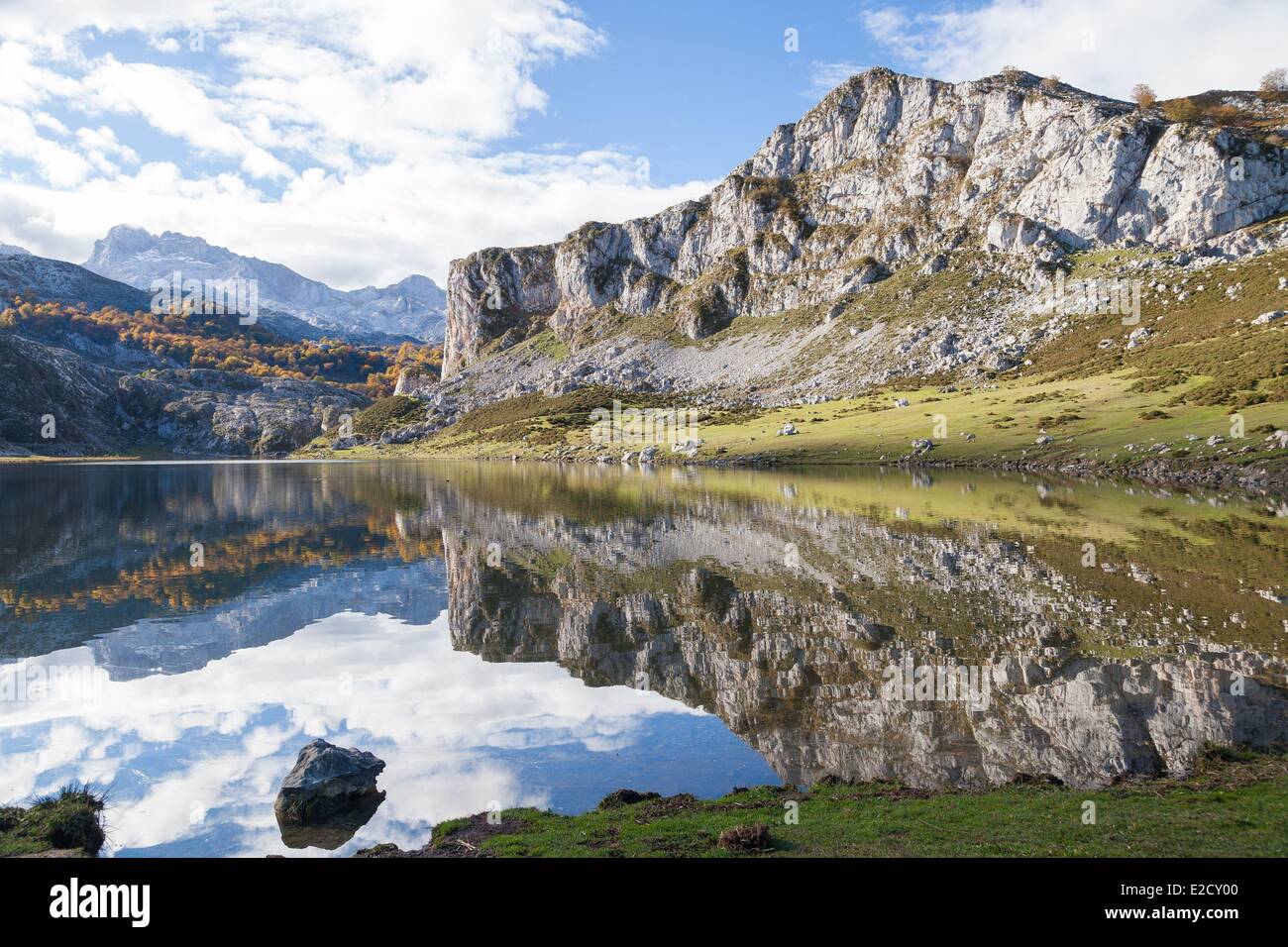 Spagna provincia delle Asturie Parco Nazionale Picos de Europa Covadonga La Ercina lago Foto Stock