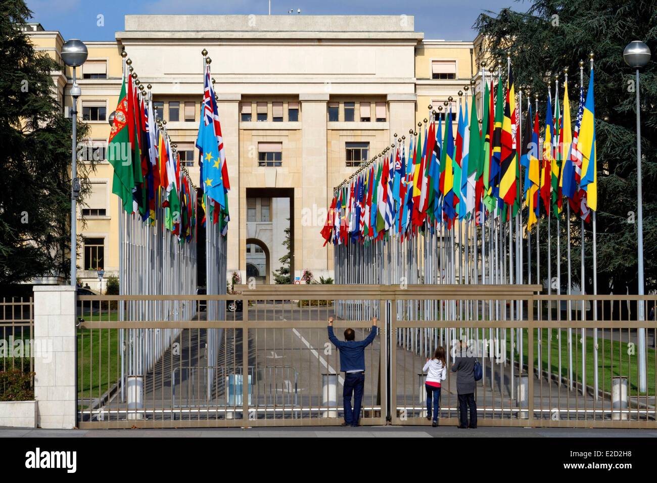 La Svizzera Ginevra Place des Nations Palazzo delle Nazioni di un complesso di edifici costruiti tra il 1929 e il 1937 nell'Ariana Park Foto Stock