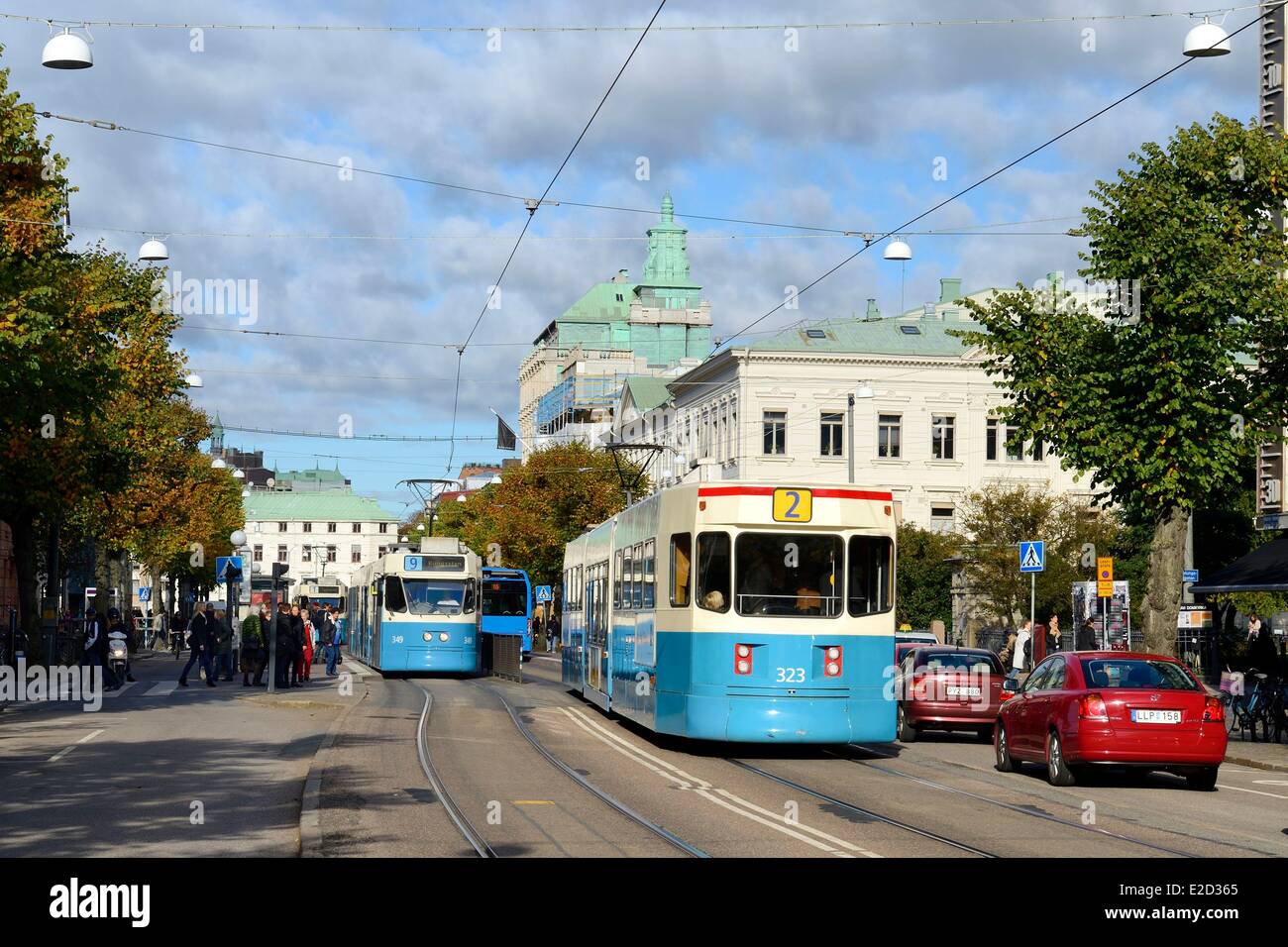La Svezia Vastra Gotaland Goteborg (Göteborg) tram sulla via principale di Ostra Hamng Foto Stock