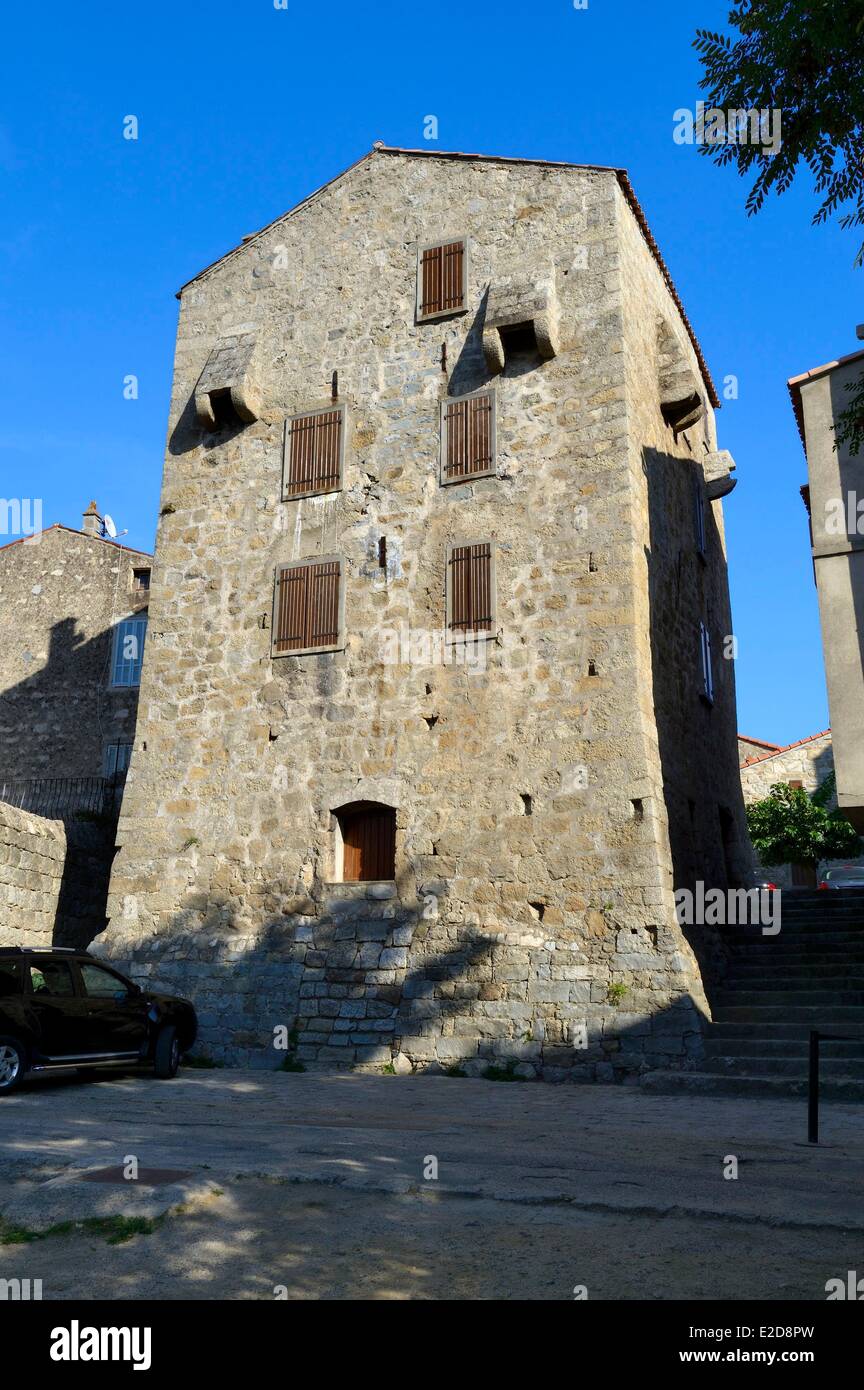 Francia, Corse du Sud, Alta Rocca, Sainte Lucie de Tallano (Santa Lucia di Tallà), casa fortificata chiamato Maison Giacomoni Foto Stock