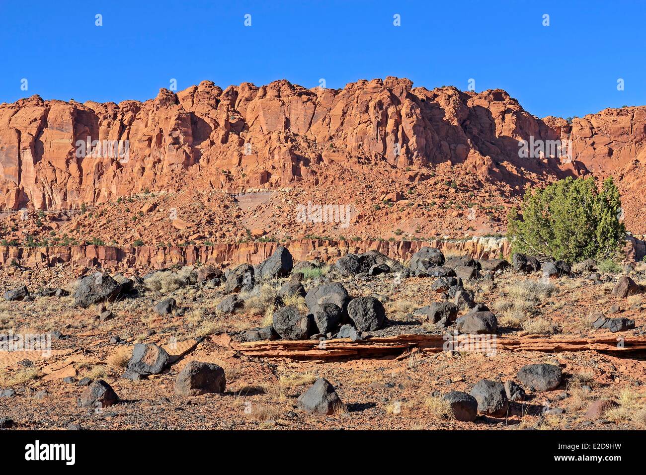 Stati Uniti Utah Colorado Plateau Parco nazionale di Capitol Reef vulcaniche di boulder e scogliere di arenaria Foto Stock