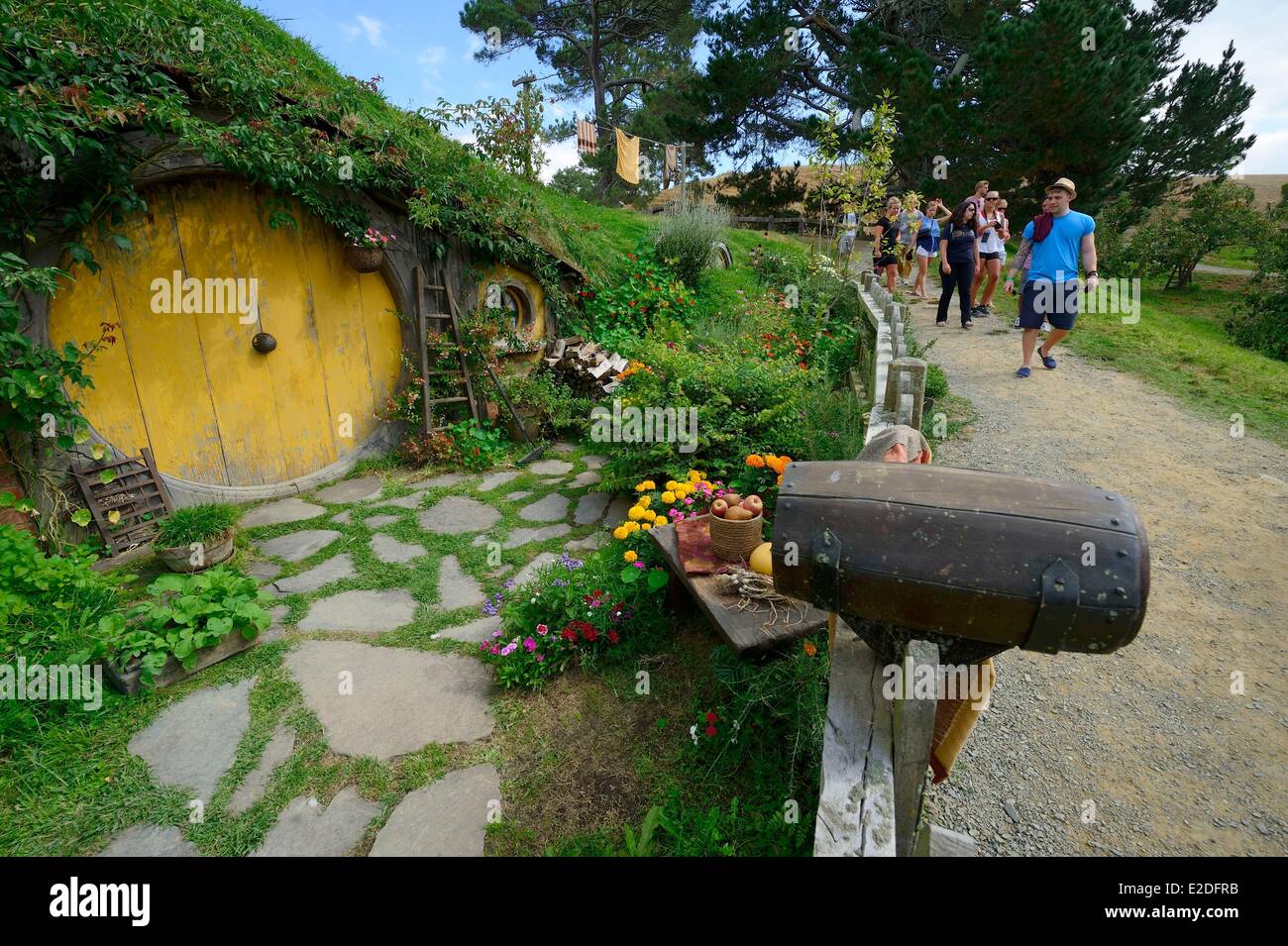 Nuova Zelanda Isola del nord Matamata Hobbiton the hobbit villaggio costruito per la visione del film Il Signore degli Anelli di Peter Jackson Foto Stock