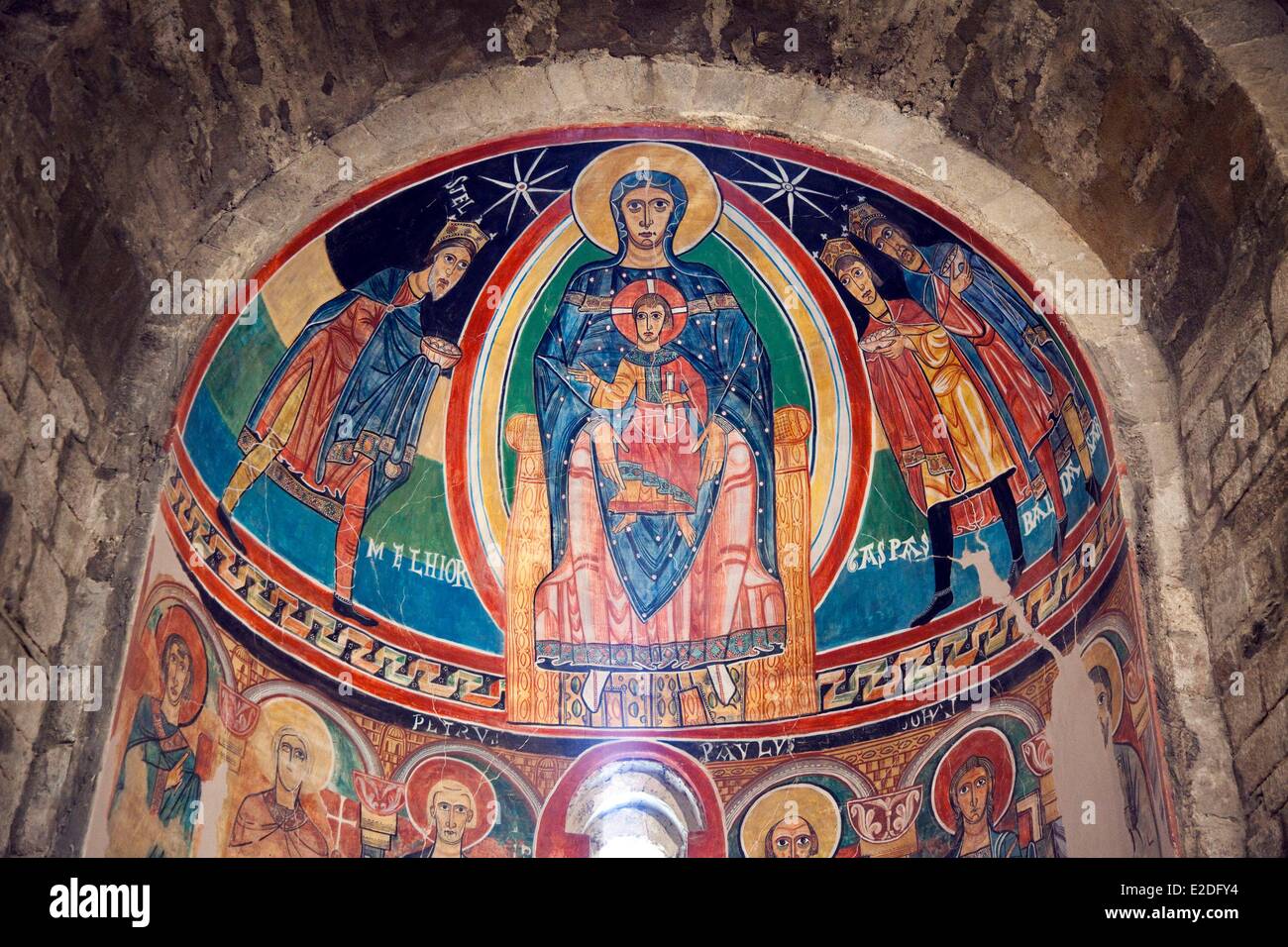 Spagna Catalogna Boi valley elencati come patrimonio mondiale dall' UNESCO Santa Maria de Taull chiesa affreschi dell Epifania Foto Stock