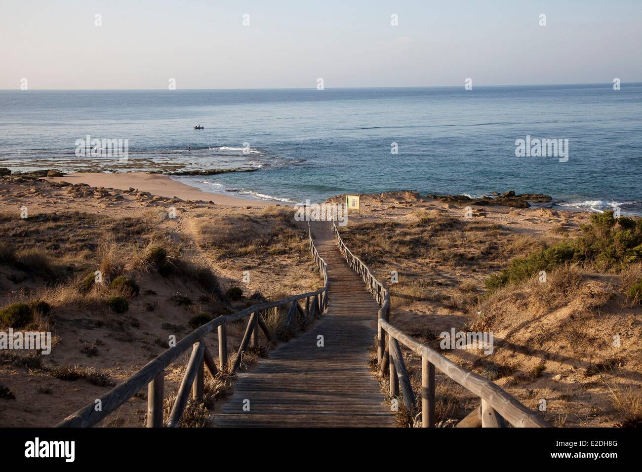 Spagna, Andalusia, Capo Trafalgar, al largo di Capo ebbe luogo la battaglia navale tra le forze di franco-spagnolo e la marina britannica sotto l'Ammiraglio Nelson che ha conquistato la vittoria Ottobre 21, 1805 Foto Stock