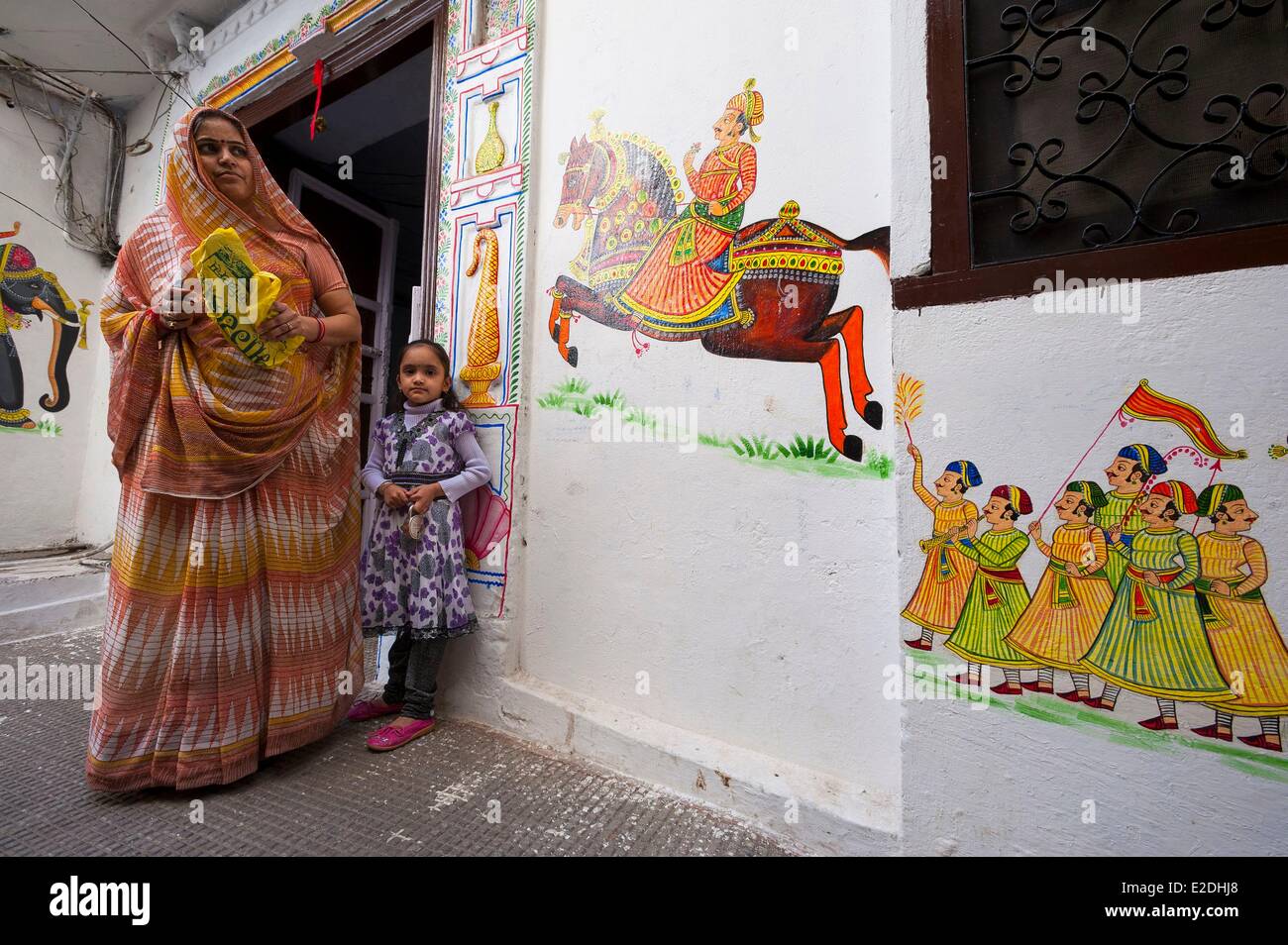 India Rajasthan Udaipur decorate casa Foto Stock