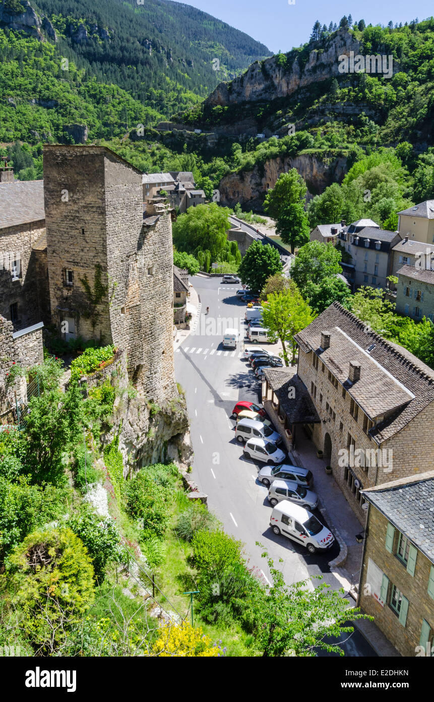 Borgo medievale di Sainte-Enimie, Lozère, Languedoc-Roussillon, Francia Foto Stock
