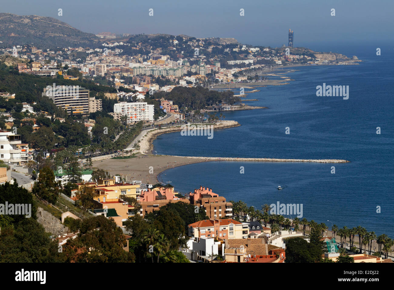 Spagna Andalusia Costa del sol malaga vista panoramica della costa Foto Stock