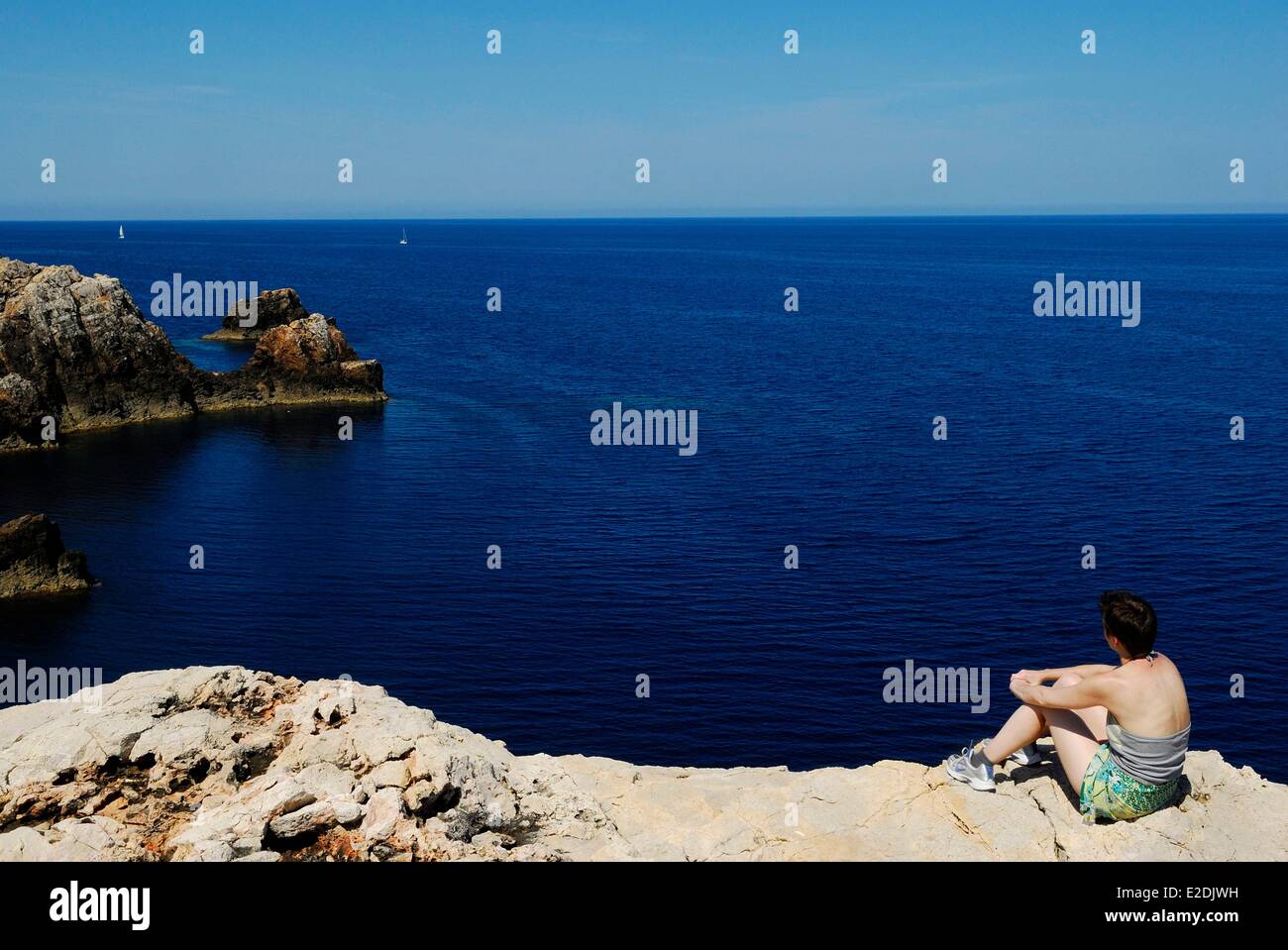 Spagna Isole Baleari Minorca costa vicino a Punta Nati faro Foto Stock