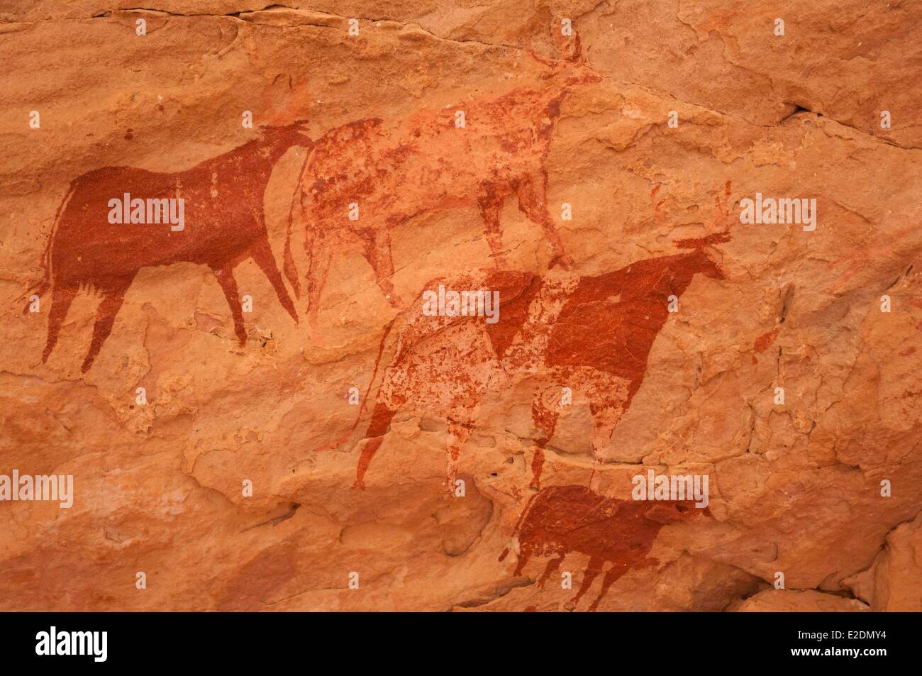 Il Ciad meridionale del deserto del Sahara Ennedi massiccio del settore Terkei prehistoric rock art Foto Stock