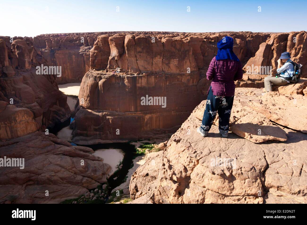 Il Ciad meridionale del deserto del Sahara massiccio Ennedi guelta (acqua serbatoio) di Archei dalle scogliere Tobocou Foto Stock