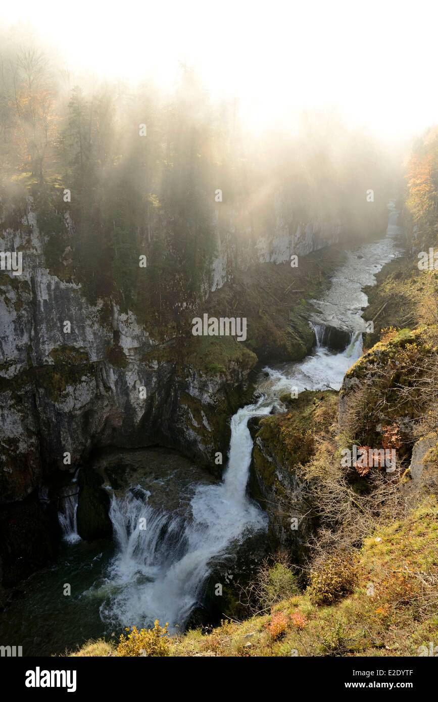 Francia Jura vicino a Champagnole Le Vaudioux fiume Lemme Billaude cascata Foto Stock