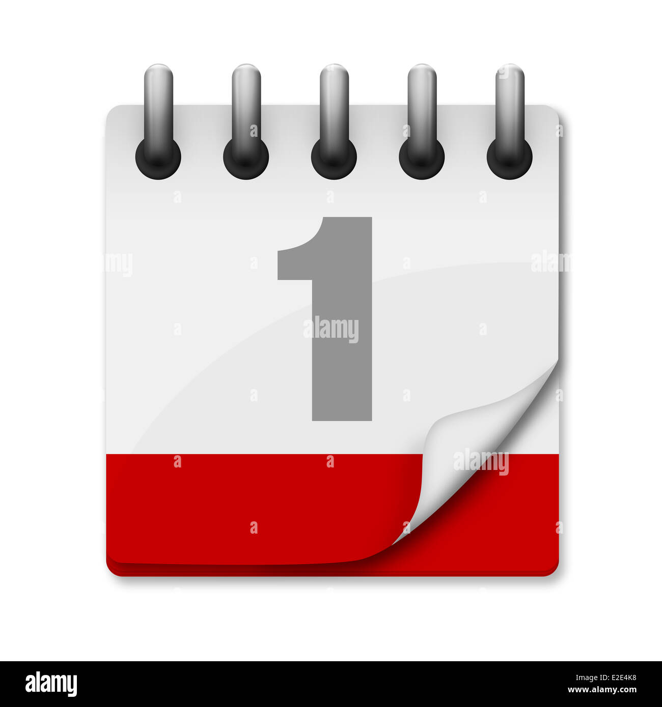 Icona calendario con il primo del mese e copyspace per mese sulla parte inferiore della barra rossa. Concetto per rappresentare la data, promemoria Foto Stock