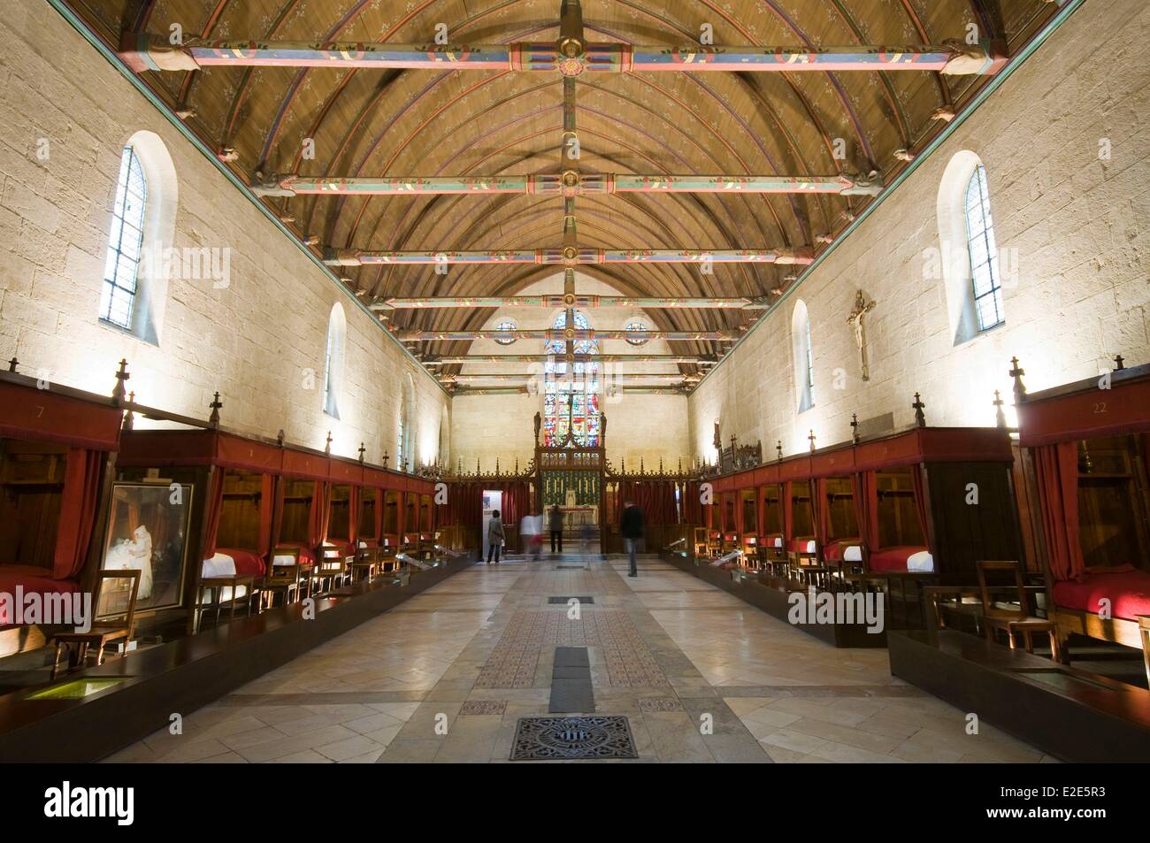 Francia, Cote d'Or, Beaune, Hospices de Beaune, Hotel Dieu, grand hall o camera scadente Foto Stock