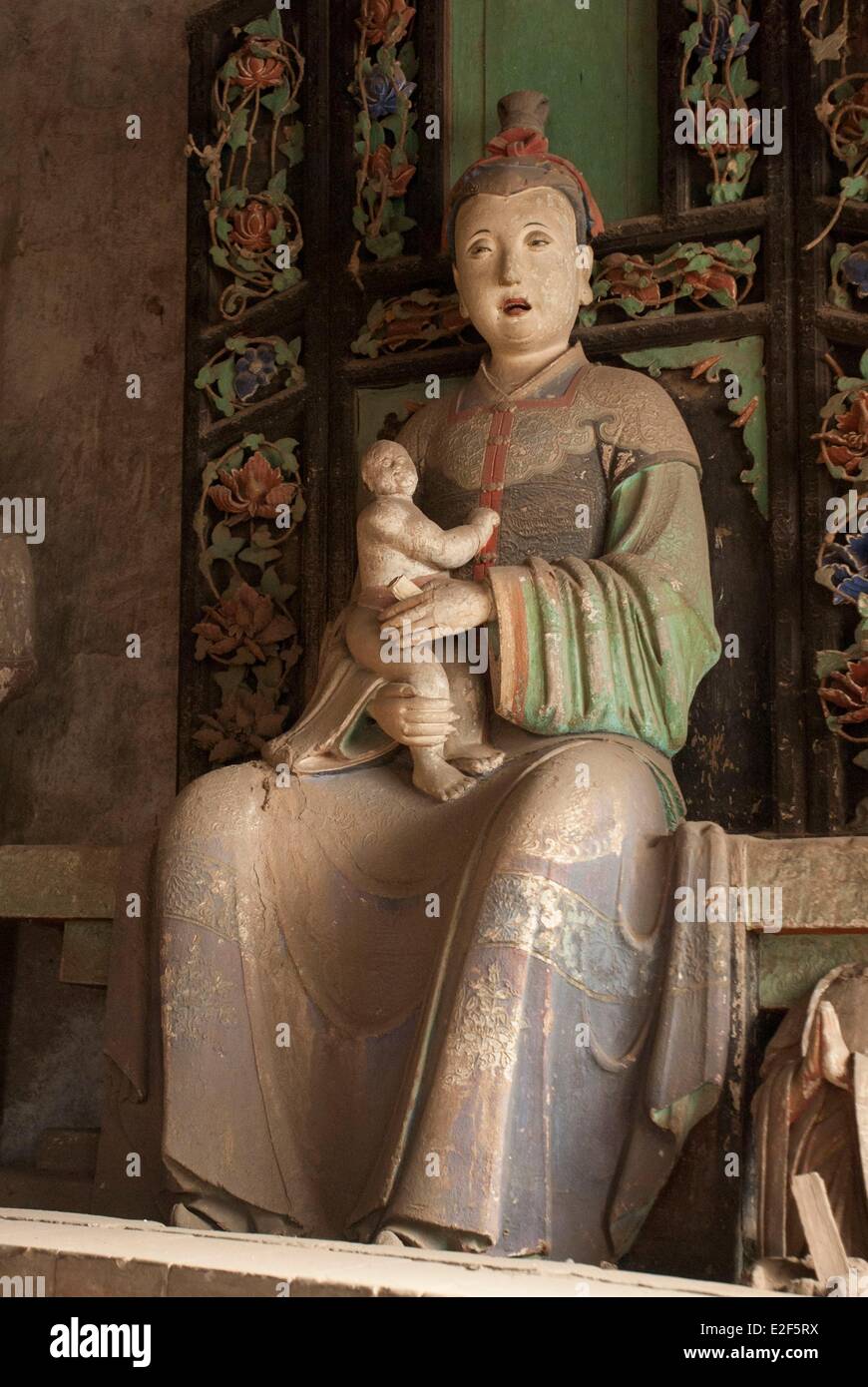 La Cina nella provincia dello Shanxi Qiaotou vilage Tempio di Shuanglin Song Yuan e la dinastia Ming elencati come patrimonio mondiale dall' UNESCO Bodhisattva Foto Stock