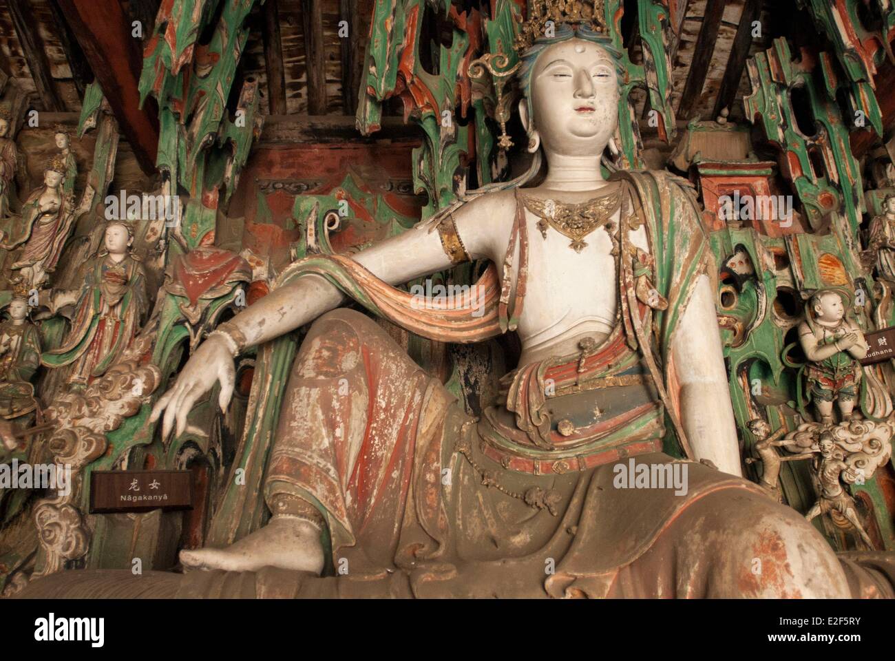 La Cina nella provincia dello Shanxi Qiaotou vilage Tempio di Shuanglin Song Yuan e la dinastia Ming elencati come patrimonio mondiale dall' UNESCO Bodhisattva Foto Stock