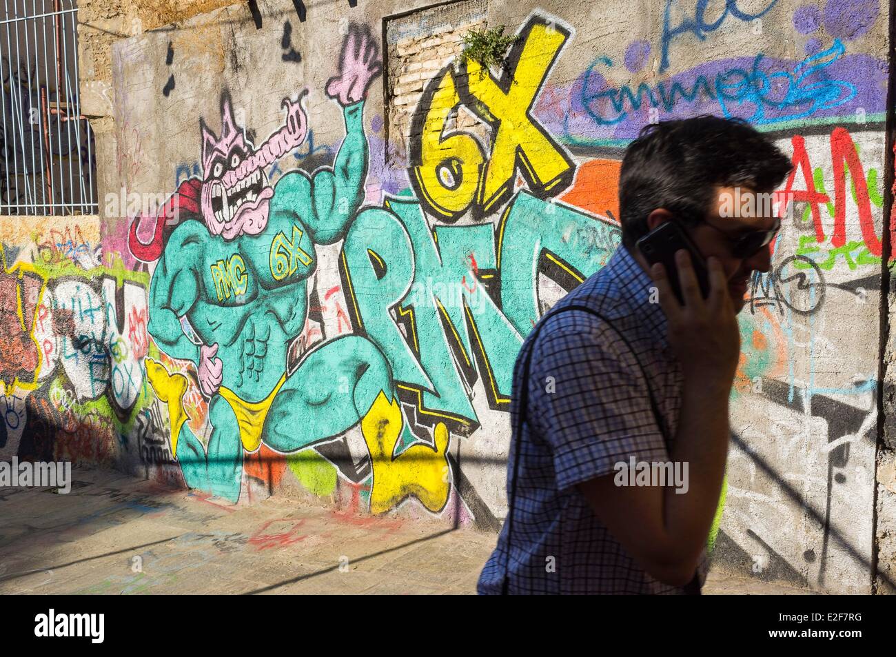 La Grecia, Atene, graffiti nel quartiere Plaka Foto Stock