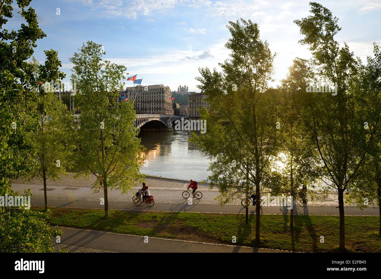 Francia, Rhone, Lione, Rhone river banche, il Quai General Sarrail e il ponte di Lafayette Foto Stock