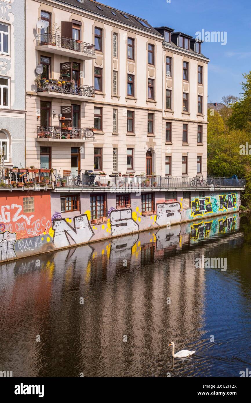 Germania, Amburgo, Eppendorf district, il canale vista da Eppendorfer Baum Foto Stock
