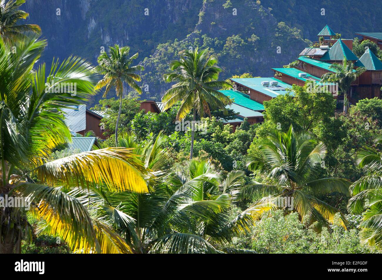 Indie Occidentali dei Caraibi, le Isole del Vento, Saint Lucia, West Island, Soufriere distretto, Soufriere, hotel Ladera Foto Stock